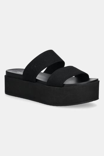 Šľapky Calvin Klein Jeans FLATFORM SANDAL WEBBING IN dámske, čierna farba, na platforme, YW0YW01789