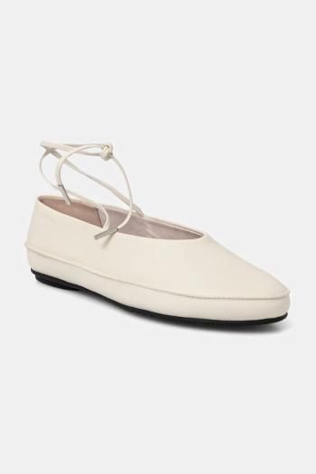 Kožené balerínky Calvin Klein BALLERINA MARY JANE STRAP LTH béžová farba, HW0HW02656