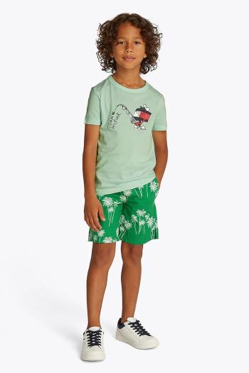 Detské bavlnené tričko Tommy Hilfiger zelená farba, s potlačou, KB0KB09648