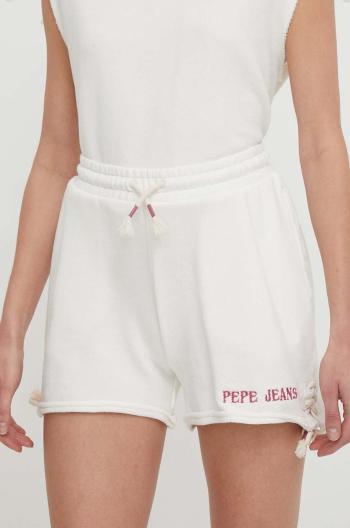 Bavlnené šortky Pepe Jeans Kendall SHORTS béžová farba, s nášivkou, vysoký pás, PL801126