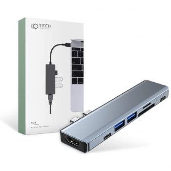 Tech-Protect V5 HUB adaptér 2x USB / 2x USB-C / HDMI / SD / Micro SD / TF, sivý