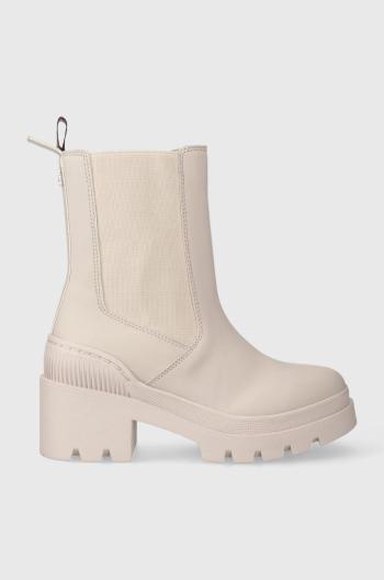 Topánky chelsea Tommy Hilfiger RUBBERIZED MID HEEL BOOT dámske, béžová farba, na podpätku, FW0FW07520