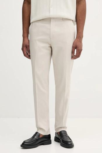 Nohavice s prímesou ľanu Calvin Klein pánske, béžová farba, rovné, K10K114400
