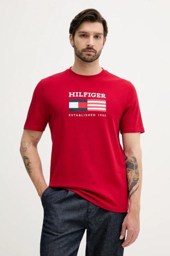 Bavlnené tričko Tommy Hilfiger pánske, červená farba, s potlačou, MW0MW39843