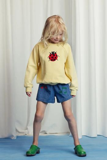 Detská bavlnená mikina Mini Rodini Ladybugs žltá farba, s nášivkou, 2522010923