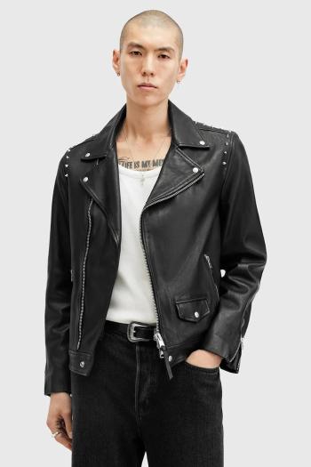 Kožená bunda AllSaints CROW pánska, čierna farba, prechodná, M053LB