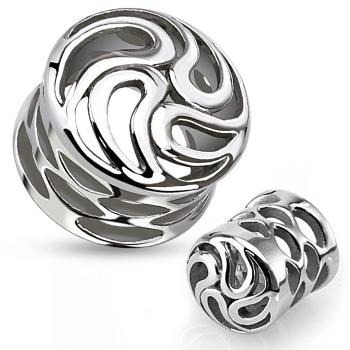 Sedlový plug do ucha z chirurgickej ocele striebornej farby, vír z kvapiek, výrezy - Hrúbka: 14 mm