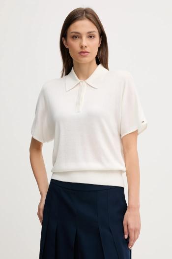 Polo s prímesou hodvábu Tommy Hilfiger béžová farba, WW0WW45652