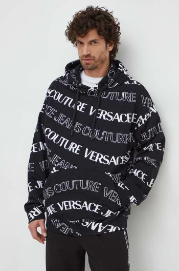 Bavlnená mikina Versace Jeans Couture pánska, čierna farba, s kapucňou, vzorovaná, 76GAI3L0 FS129