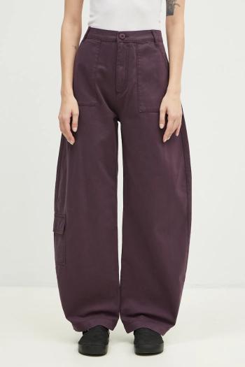 Bavlnené nohavice Alpha Industries Field Pant fialová farba, široké, vysoký pás, 148021