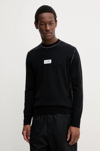 Vlnený sveter MM6 Maison Margiela pánsky, čierna farba, tenký, SH0HL0017