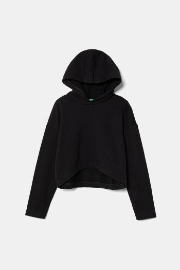 Detská bavlnená mikina United Colors of Benetton čierna farba, s kapucňou, jednofarebná, 3UNIC204L