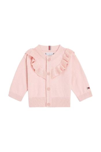 Detský bavlnený kardigan Tommy Hilfiger ružová farba, tenký, KN0KN01847