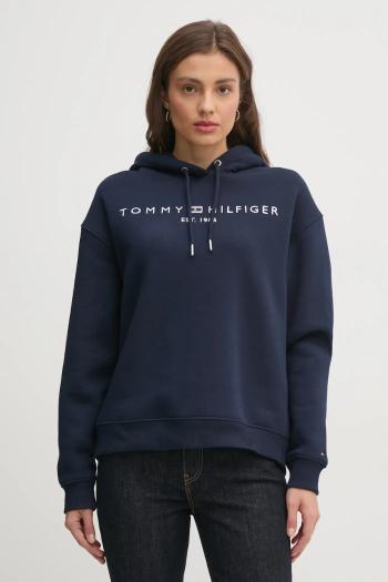 Mikina Tommy Hilfiger dámska, tmavomodrá farba, s kapucňou, s nášivkou, WW0WW43598