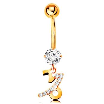 Piercing do brucha zo žltého 14K zlata - zirkón, znamenie zverokruhu - KOZOROŽEC
