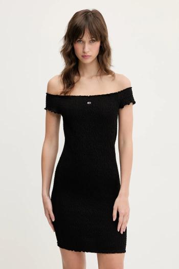 Šaty Tommy Jeans čierna farba, mini, priliehavé, DW0DW20298