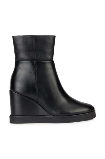 Kožené členkové topánky Geox D ELIDEA WEDGE B dámske, čierna farba, na kline, D36VQB 00043 C9999