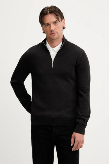 Bavlnený sveter Tommy Jeans čierna farba, ľahké, s polorolákom, DM0DM21654