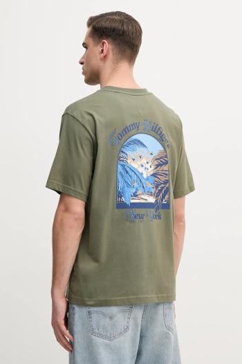 Bavlnené tričko Tommy Hilfiger pánske, zelená farba, s potlačou, MW0MW38643