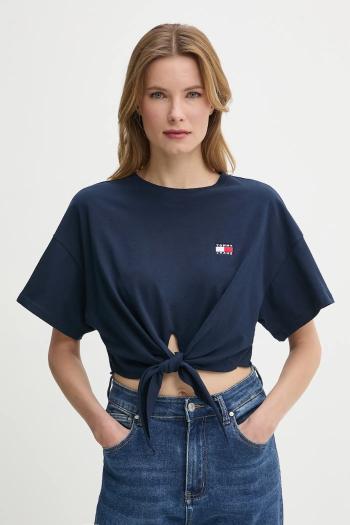 Bavlnené tričko Tommy Jeans dámske, tmavomodrá farba, DW0DW20321