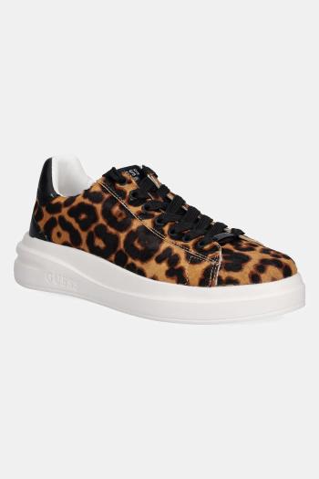 Kožené tenisky Guess ELBINA8 hnedá farba, FLTEL8 LEA12