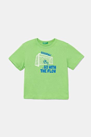 Detské bavlnené tričko United Colors of Benetton zelená farba, s potlačou, 3JERG10JQ