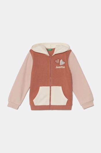 Detská mikina United Colors of Benetton oranžová farba, s kapucňou, vzorovaná, 39M2G503G