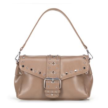 Dámska crossbody z ekokože s dekoratívnymi nitmi béžová 100-4Y-207-9