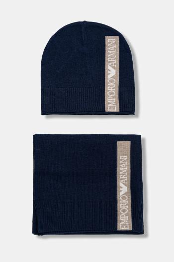 Detská čiapka a šál z vlnenej zmesi Emporio Armani tmavomodrá farba, EB000811 AF17340