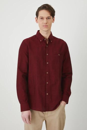 Ľanová košeľa Medicine pánska, bordová farba, regular, s golierom button-down