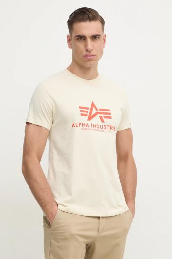 Bavlnené tričko Alpha Industries pánske, béžová farba, s potlačou, 100501CB