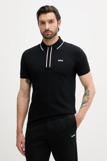Polo tričko BOSS Green pánske, čierna farba, s nášivkou, 50544450