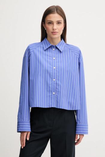 Bavlnená košeľa Calvin Klein Jeans fialová farba, voľný strih, s klasickým golierom, LV047C118G