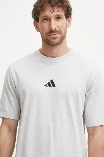 Bavlnené tričko adidas Essential pánske, šedá farba, melanžové, JF1100