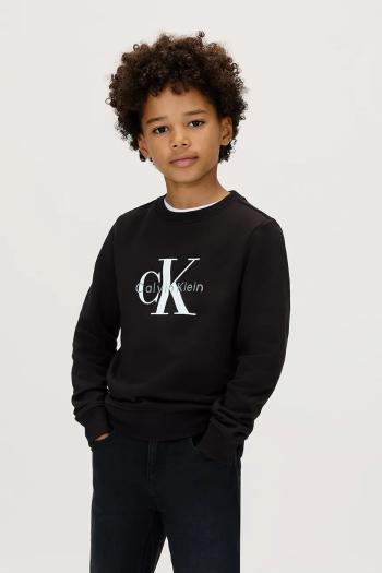 Detská bavlnená mikina Calvin Klein Jeans čierna farba, s potlačou, IU0IU00714