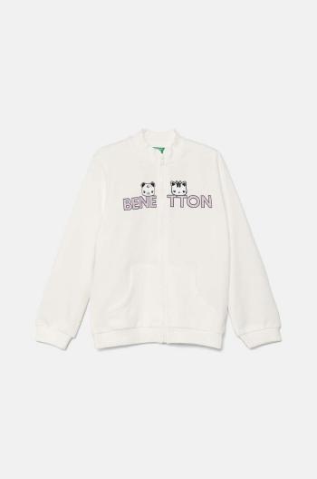 Detská bavlnená mikina United Colors of Benetton biela farba, s potlačou, 3J70G5037