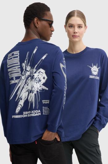 Bavlnené tričko s dlhým rukávom Levi's Levi's® x Gundam SEED tmavomodrá farba, s potlačou, A7413.0000