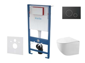 Kielle - Genesis Set predstenovej inštalácie, kompaktného klozetu Gaia, dosky softclose a tlačidla Gemini II, matná čierna / chróm 30505SS30