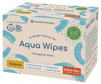 Popsitörlő Aqua Wipes BIO Aloe Vera 100%-ban lebomló törlőkendők, 99% víz, 12 x 64 db