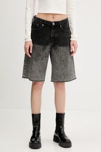 Rifľové krátke nohavice Karl Lagerfeld Jeans šedá farba, vzorované, vysoký pás, A3W10131