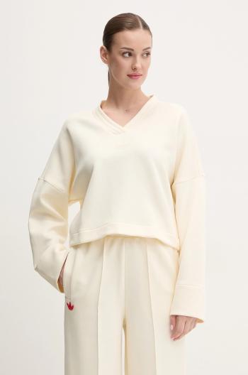 Mikina adidas Originals V-SWEATSHIRT dámska, béžová farba, jednofarebná, JJ0963