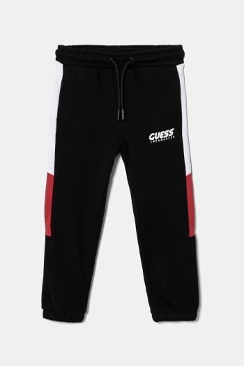 Detské bavlnené tepláky Guess čierna farba, s potlačou, N5RQ11 KA6R4