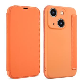 SOFTY Zaklápací obal pre Apple iPhone 15 Plus oranžový