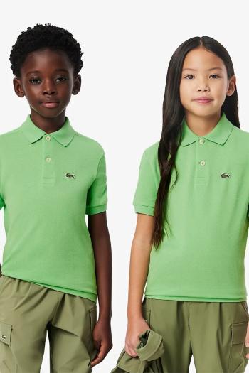 Detská bavlnená polokošeľa Lacoste zelená farba, jednofarebný