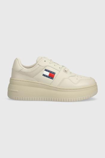 Tenisky Tommy Jeans TJW RETRO BASKET FLATFORM ESS béžová farba, EN0EN02506