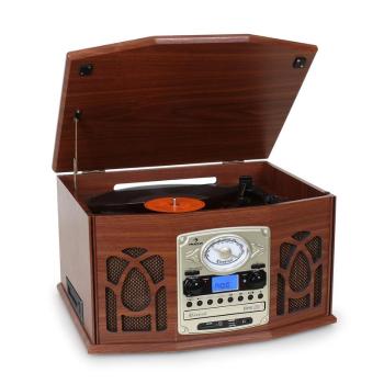 Auna Sistem audio NR-620, Retro Record Player CD MP3, maro