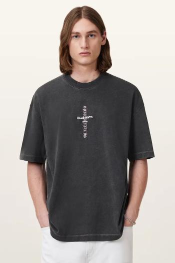 Bavlnené tričko AllSaints KNOX pánske, šedá farba, s potlačou, M048PC