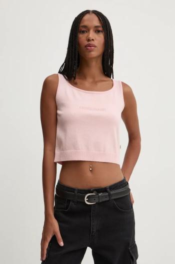 Top s prímesou hodvábu Guess Jeans ružová farba, W4BR17 Z3HO2