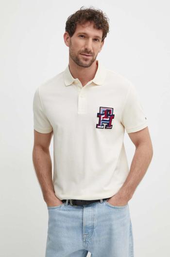 Polo tričko Tommy Hilfiger pánsky, béžová farba, s nášivkou, MW0MW34842