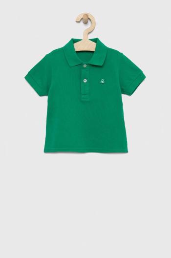 Detská bavlenná polokošeľa United Colors of Benetton zelená farba, jednofarebný
